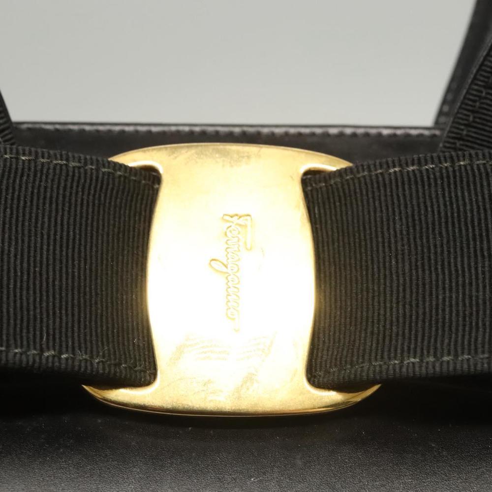 Salvatore Ferragamo Vala Hand Bag Leather 2way Black Gold Auth gh088 - Picture 10 of 16